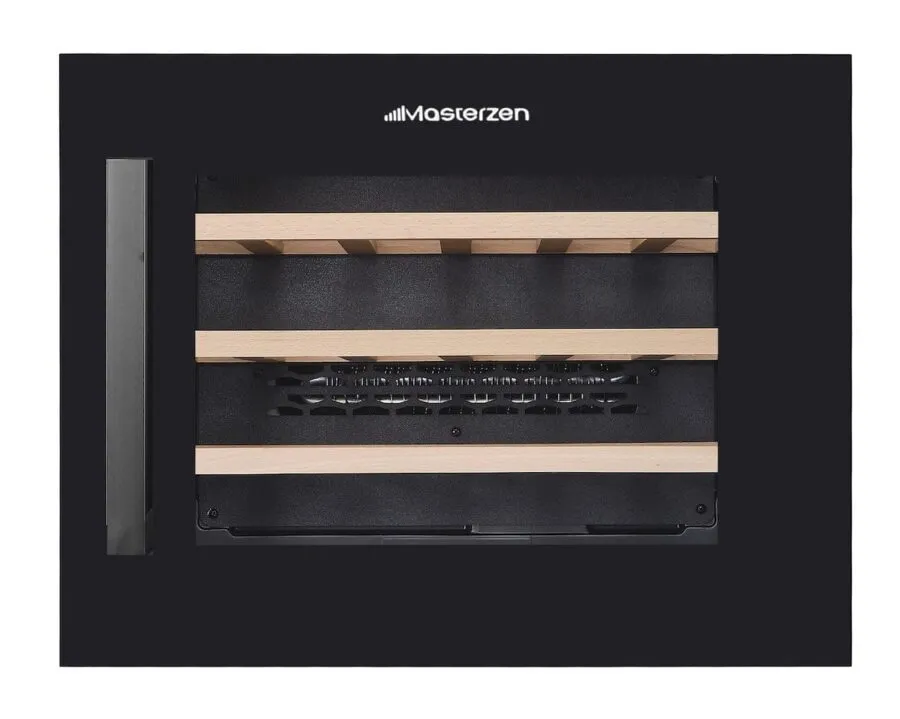 Masterzen Πλήρως Εντοιχιζόμενος Συντηρητής Κρασιών Μίας Ζώνης 24 Φιαλών με Μαύρη Πόρτα 
