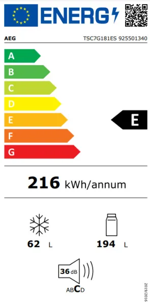 Εντοιχιζόμενος Ψυγειοκαταψύκτης AEG 7000 GreenZone 256lt NoFrost