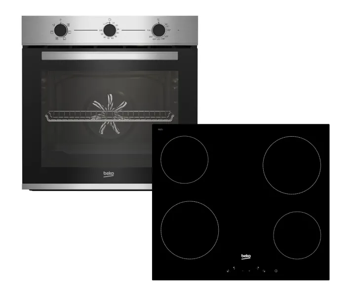 Σετ Φούρνος Εντοιχιζόμενος Άνω Πάγκου 66lt Beko και Κεραμικές Εστίες Inox