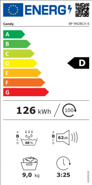 Στεγνωτήριο Candy BP 9N2BCX-S 9kg με Αντλία Θερμότητας 