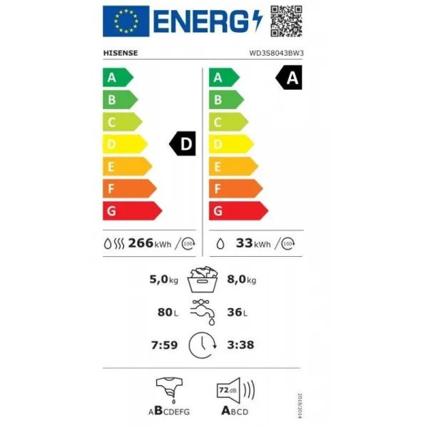 Πλυντήριο-Στεγνωτήριο Ρούχων Hisense 8kg/5kg Ατμού 1400 Στροφές με Wi-Fi