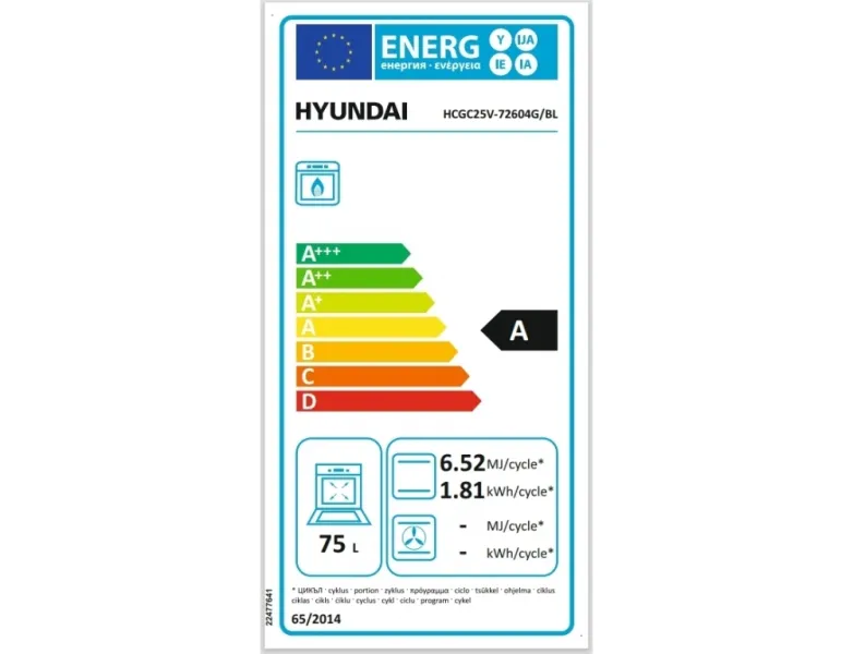 Κουζίνα hyundai Φυσικού Αερίου 75lt με Εστίες Φυσικού Αερίου Μαύρη 