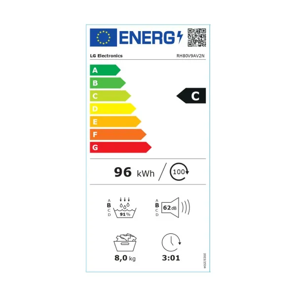 Στεγνωτήριο LG RH80V9AV2N 8kg με Αντλία Θερμότητας 