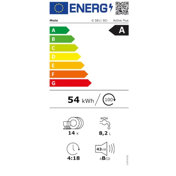 Ημι-εντοιχιζόμενο πλυντήριο πιάτων Miele G5811 SCi Active Plus Λευκό