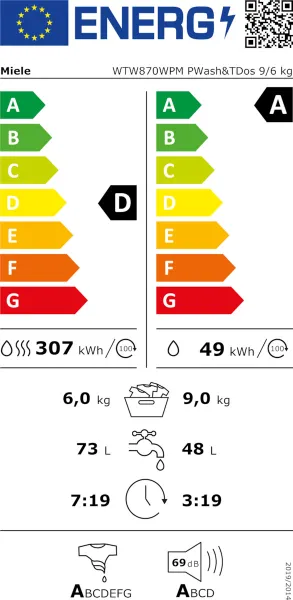 Πλυντήριο Στεγνωτήριο Ρούχων Miele WTW870WPM 9kg/6kg 1600 Στροφές με Wi-Fi