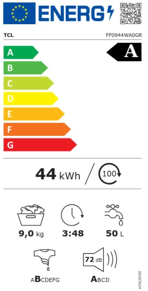 Πλυντήριο Ρούχων TCL 9kg με Τεχνολογία Ατμού 1400 Στροφών