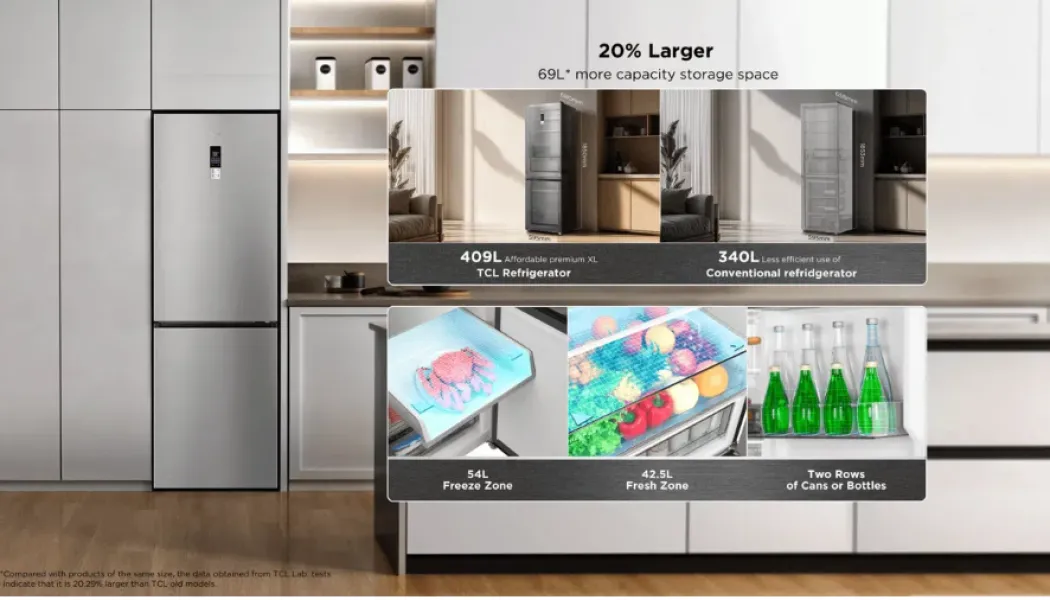  Ψυγειοκαταψύκτης TCL Combi Mega Space 409lt Total NoFrost Inox
