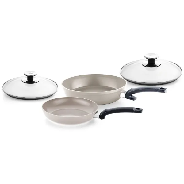 Τηγάνια Fissler Comfort 28cm & Classic 24cm Αντικολλητικά με Γυάλινα Καπάκια-Σετ 4 Τεμαχίων