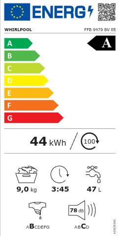 Πλυντήριο Ρούχων Whirlpool FFB 9479 BV EE 9kg με Τεχνολογία Ατμού 1400 Στροφών