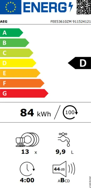 Πλυντήριο Πιάτων Εντοιχιζόμενο AEG FEE53610ZM για 13 Σερβίτσια 