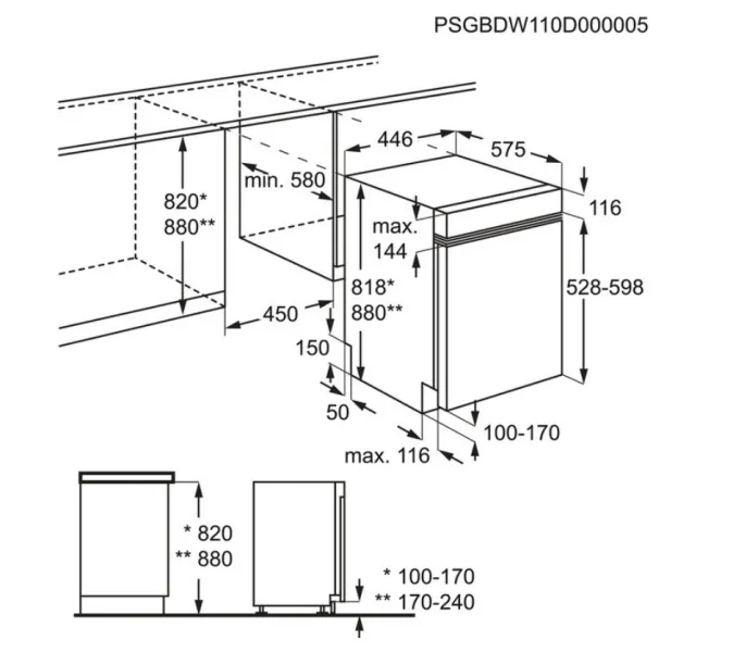 Πλυντήριο Πιάτων AEG Εντοιχιζόμενο FEE62417ZM για 9 Σερβίτσια 