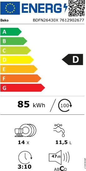 Πλυντήριο Πιάτων Ελεύθερο Beko BDFN 26430 X για 14 Σερβίτσια