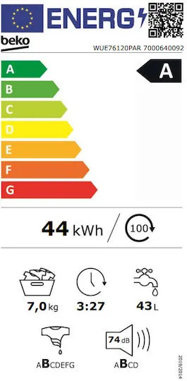 Πλυντήριο Ρούχων Beko WUE 76120 PAR 7kg 1200 Στροφές 
