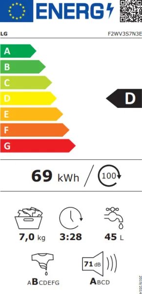 Πλυντήριο Ρούχων LG F2WV3S7N3E 7kg 1200 Στροφές 