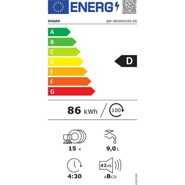 Πλυντήριο Πιάτων Εντοιχιζόμενο Sharp QW-NA24S42DI-EE για 15 Σερβίτσια 