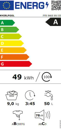 Πλυντήριο Ρούχων Whirlpool FFB 9469 WV EE 9kg με Τεχνολογία Ατμού 1400 Στροφές 