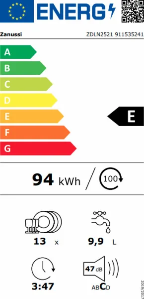 Πλυντήριο Πιάτων Εντοιχιζόμενο Zanussi ZDLN2521 για 13 Σερβίτσια 